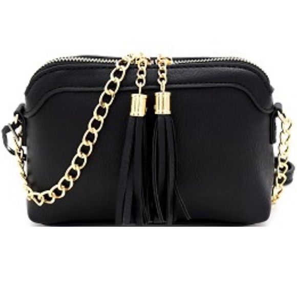Handbags - B10 ❤️ Black Double Tassel Accent Chain Cross Body Shoulder Bag